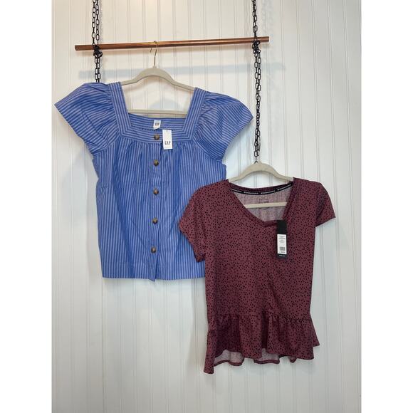 NWT BCBGMAXAZRIA & GAP Striped Square Neck Button Up Top & Blouse Bundle Size M - Picture 1 of 11